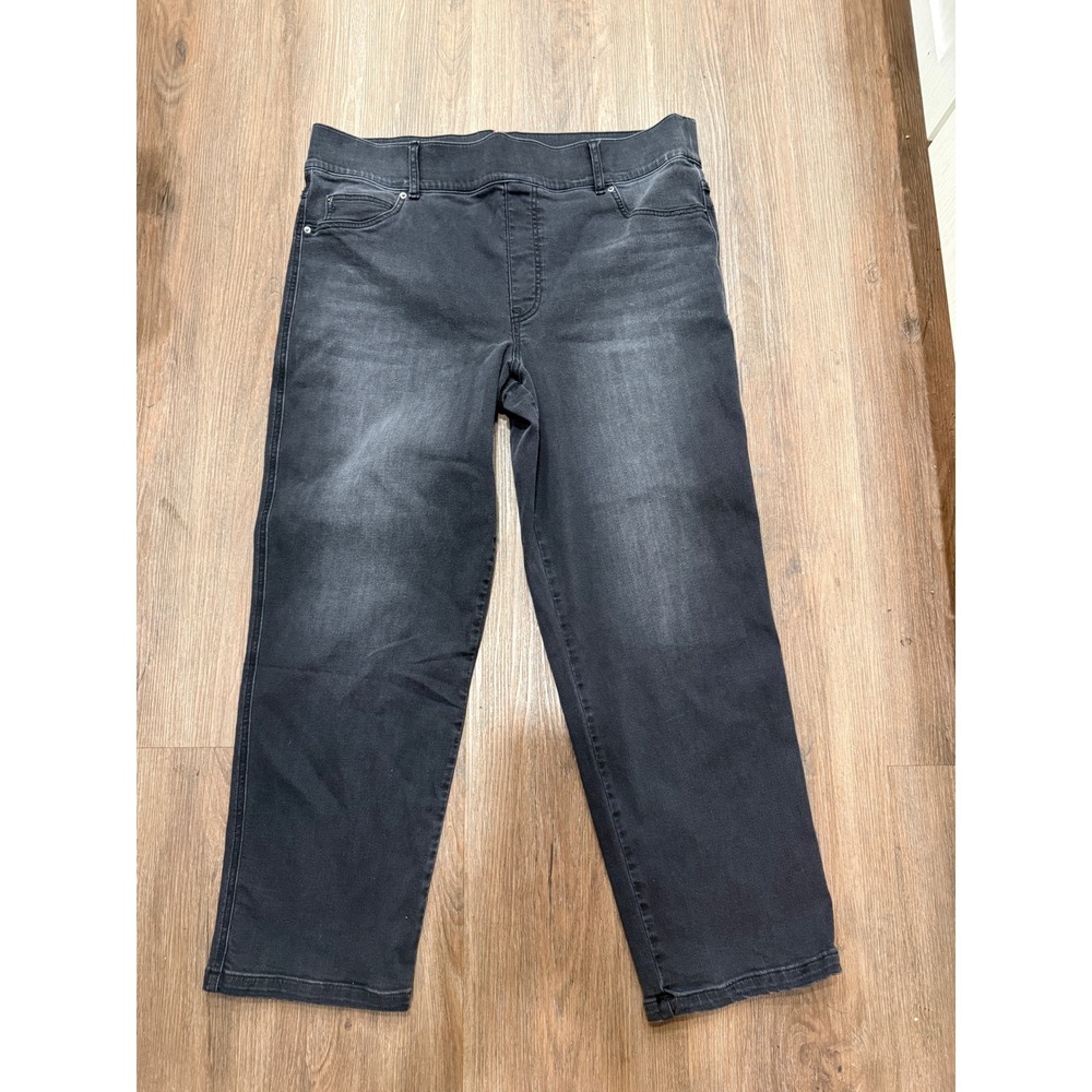 Spanx Jean-ish Ankle Straight Leg Jeans‎ Faded Black Pull On Plus 2X Tall 3722